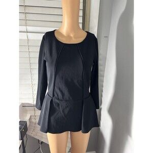 Boston Proper Women’s Black Peplum Blouse Scoop Neck 3/4 Sleeve XS